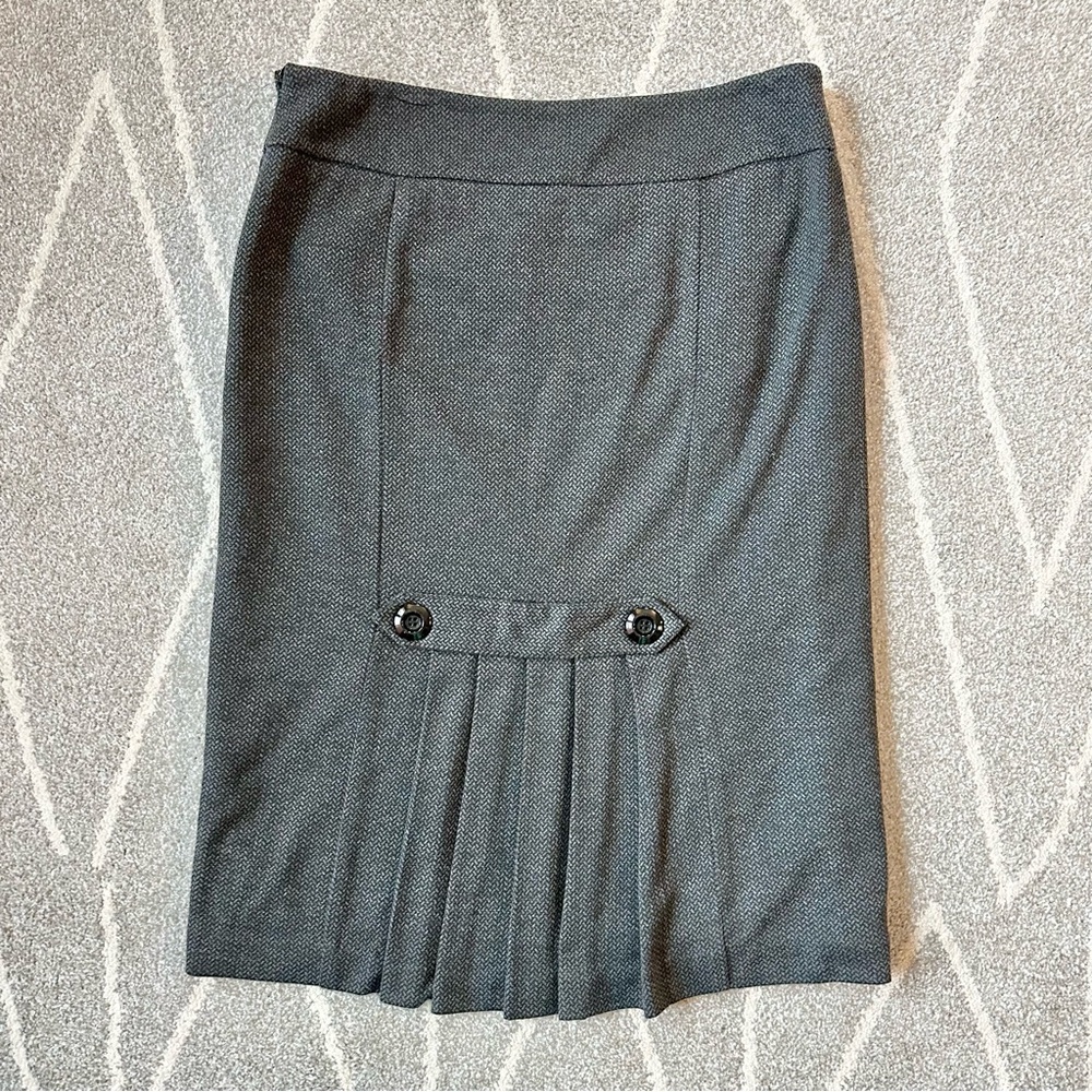 Garfield & Markw Dark Gray Flannel Herringbone Pencil Skirt w/ Pleated Flounce - Picture 2 of 6